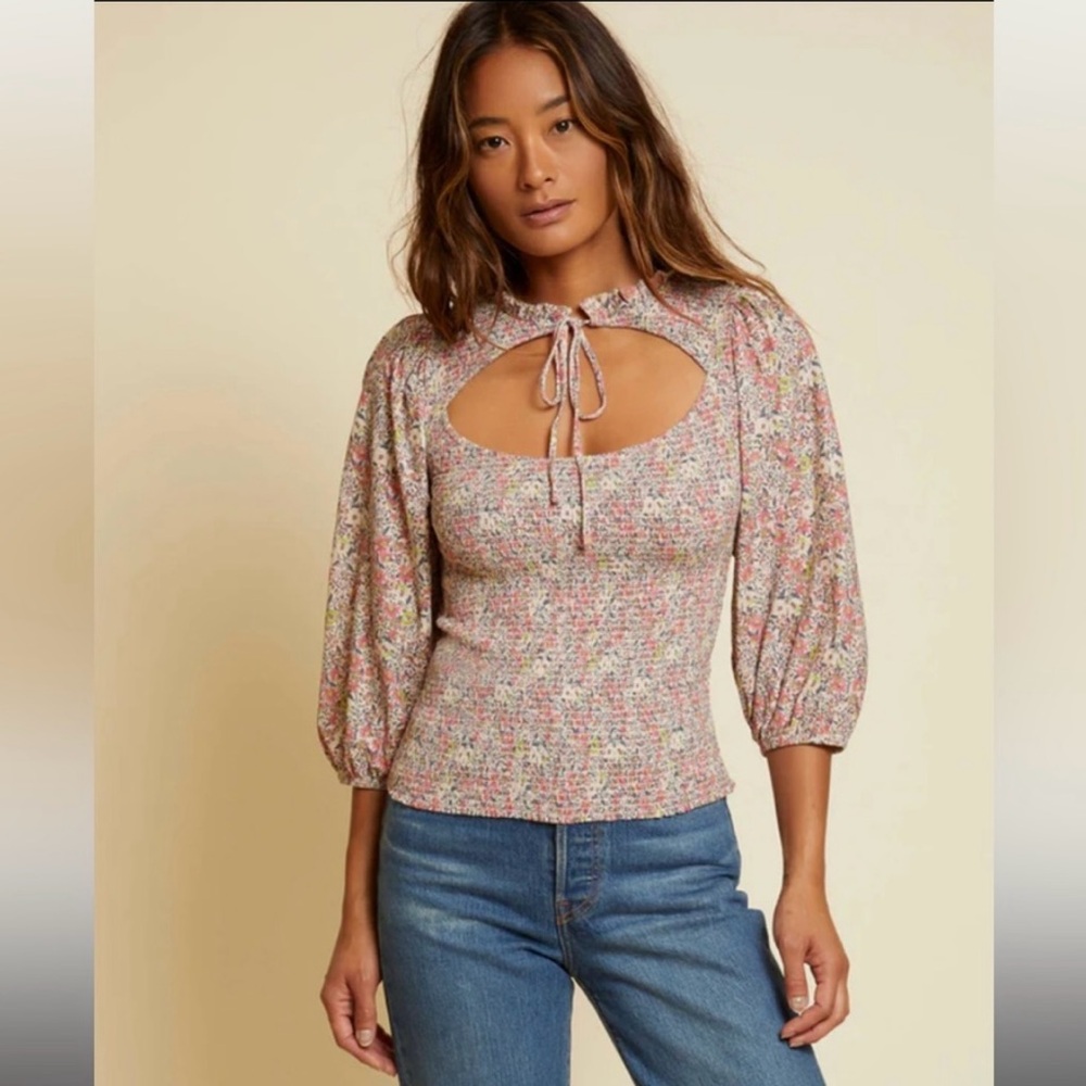 Nation LTD Abrielle Top, Smocked Floral with Keyhole neck tie